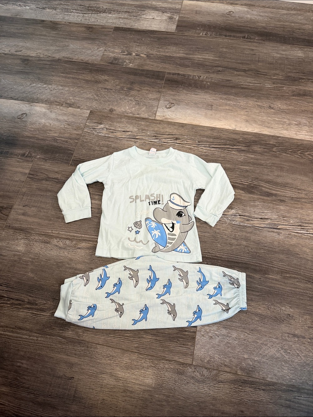 2 and Under Kids' Light Blue Dolphin Pajama Set - Splash Time